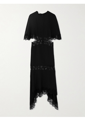 Stella McCartney - Asymmetric Cutout Lace-trimmed Silk-satin Midi Dress - Black - IT36,IT38,IT40,IT42,IT44,IT46,IT48