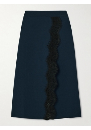 Stella McCartney - Wrap-effect Lace-trimmed Jersey Midi Skirt - Blue - xx small,x small,small,medium,large,x large