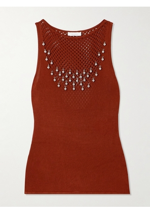 Rabanne - Bead-embellished Open-knit Tank - Red - x small,small,medium,large,x large