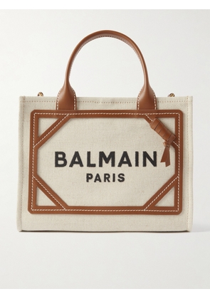 Balmain - B-army Small Leather-trimmed Cotton And Linen-blend Canvas Tote - Neutrals - One size
