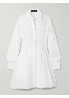 Versace - Pleated Broderie Anglaise Cotton Mini Shirt Dress - White - IT36,IT38,IT40,IT42,IT44