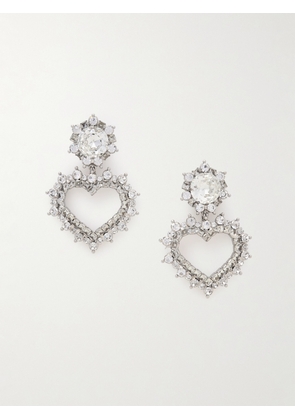 Alessandra Rich - Heart Silver-tone Crystal Clip Earrings - One size