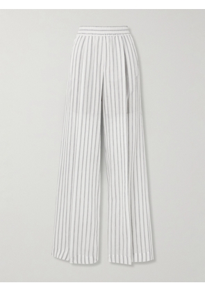 Brunello Cucinelli - Pleated Striped Cotton And Silk-blend Wide-leg Pants - Gray - IT38,IT40,IT42,IT44,IT46,IT48,IT50