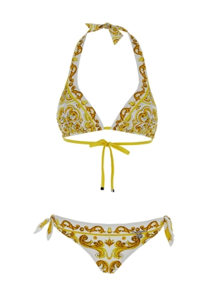 Dolce & Gabbana Yellow Bikini With Majolica Print In Stretch Fabric Woman