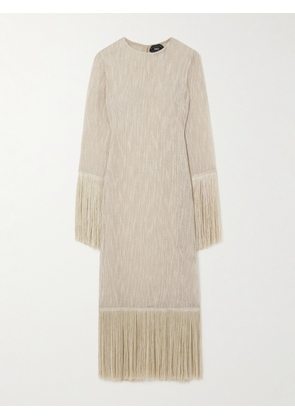 Taller Marmo - Nile Fringed Open-knit Linen And Cotton-blend Gown - Ecru - IT36,IT38,IT40,IT42,IT44,IT46,IT48