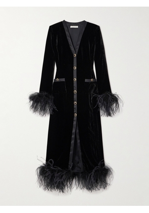 Alessandra Rich - Satin And Feather-trimmed Velvet Gown - Black - IT36,IT38,IT40,IT42,IT44,IT46