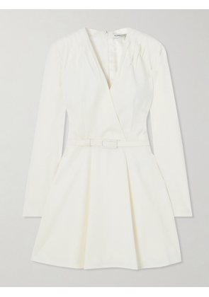 Alessandra Rich - Belted Wool-crepe Mini Dress - White - IT36,IT38,IT40,IT42,IT44,IT46