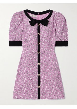 Alessandra Rich - Clover Bow And Button-embellished Floral-print Silk Mini Dress - Pink - IT36,IT38,IT40,IT42,IT44,IT46