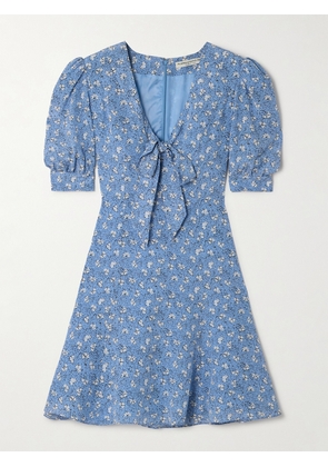Alessandra Rich - Bow-detailed Floral-print Silk-crepe Mini Dress - Blue - IT36,IT38,IT40,IT42,IT44,IT46