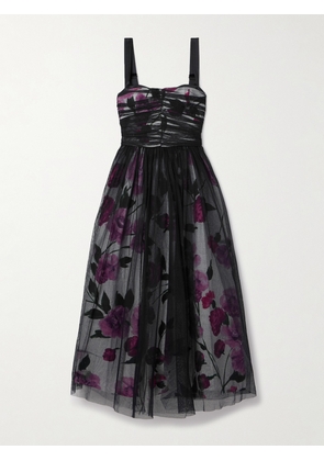 Erdem - Layered Ruched Tulle And Floral-print Cotton-faille Midi Dress - Multi - UK 6,UK 8,UK 10,UK 12,UK 14