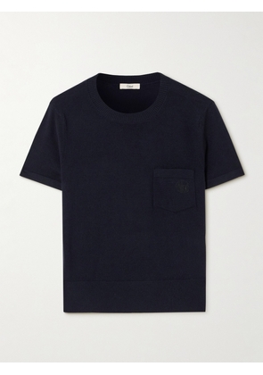 Chloé - Embroidered Wool T-shirt - Blue - x small,small,medium,large,x large