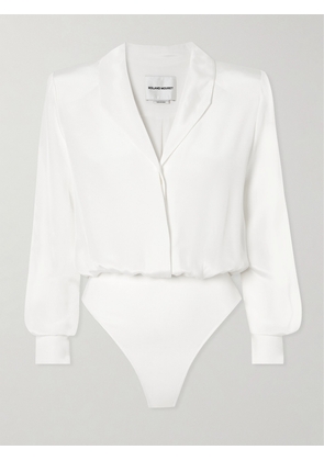 Roland Mouret - Gathered Silk-satin Bodysuit - White - UK 6,UK 8,UK 10,UK 12,UK 14