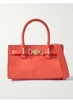 Versace - Embellished Croc-effect Leather Tote - Orange - One size