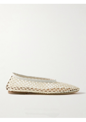 STAUD - Alba Leather-trimmed Crocheted Ballet Flats - Off-white - IT36,IT37,IT38,IT38.5,IT39,IT39.5,IT40,IT41,IT42