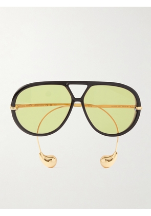 Bottega Veneta Eyewear - Embellished Aviator-style Recycled-acetate And Gold-tone Sunglasses - Black - One size