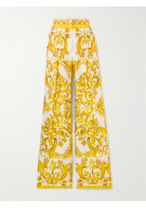 Dolce & Gabbana - Maiolica Printed Silk-twill Wide-leg Pants - Yellow - IT36,IT38,IT40,IT42,IT44,IT46,IT48,IT50