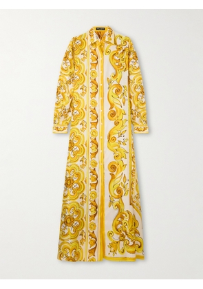 Dolce & Gabbana - Printed Silk-twill Maxi Shirt Dress - Yellow - IT36,IT38,IT40,IT42,IT44,IT46,IT48,IT50