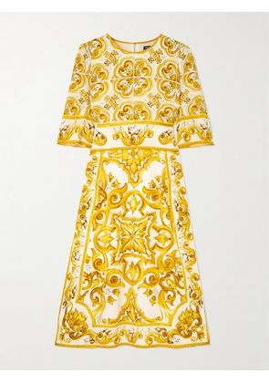 Dolce & Gabbana - Printed Silk-blend Charmeuse Mini Dress - Yellow - IT36,IT38,IT40,IT42,IT44,IT46,IT48,IT50