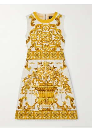 Dolce & Gabbana - Printed Cotton-blend Jacquard Mini Dress - Yellow - IT36,IT38,IT40,IT42,IT44,IT46,IT48,IT50