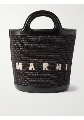 Marni - Tropicalia Small Leather-trimmed Embroidered Raffia Bucket Bag - Black - One size