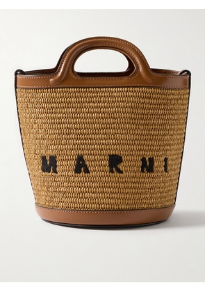 Marni - Tropicalia Mini Leather-trimmed Embroidered Faux Raffia Tote - Brown - One size