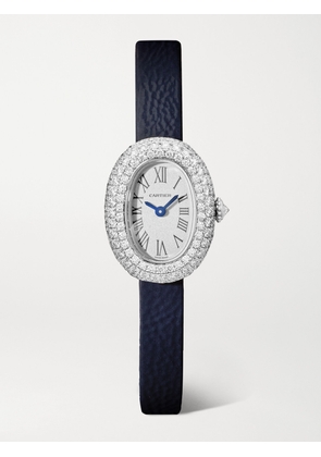 Cartier - Baignoire 18.7mm Mini Rhodium-plated White Gold, Diamond And Patent-leather Watch - One size