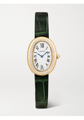 Cartier - Baignoire 18.7mm Small 18-karat Gold, Alligator And Diamond Watch - White - One size