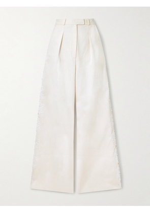 Safiyaa - Fredan Guipure Lace-trimmed Cotton-twill Wide-leg Pants - Ivory - FR34,FR36,FR38,FR40,FR42