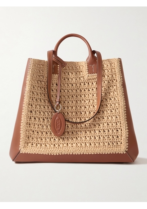 Tod's - Medium Leather-trimmed Raffia Tote - Brown - One size