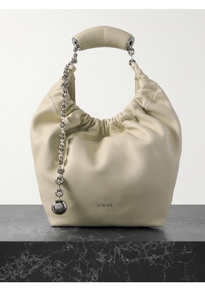 Loewe - Squeeze Small Chain-embellished Gathered Leather Tote - Off-white - One size