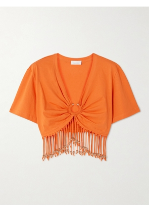 Rabanne - Cropped Fringed Embellished Cotton-jersey Top - Orange - FR34,FR36,FR38,FR40,FR42,FR44