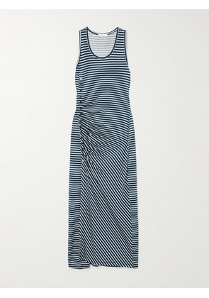 Rabanne - Asymmetric Gathered Striped Stretch-jersey Midi Dress - Blue - FR34,FR36,FR38,FR40,FR42