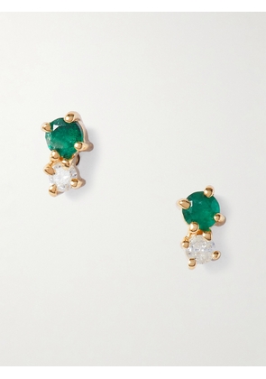 STONE AND STRAND - Green Goddess Buddy 14-karat Gold, Emerald And Diamond Earrings - One size
