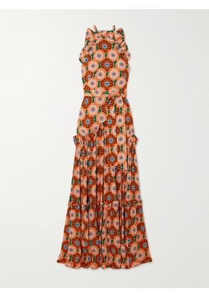 Borgo de Nor - Tatiana Belted Ruffled Printed Crepe Maxi Dress - Orange - UK 6,UK 8,UK 10,UK 12,UK 14,UK 16
