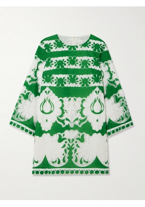 Borgo de Nor - Stevie Mesh-trimmed Cotton-blend Gauze Mini Dress - Green - UK 6,UK 8,UK 10,UK 12,UK 14,UK 16