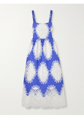 Borgo de Nor - Ninet Embroidered Guipure Lace-trimmed Woven Midi Dress - Blue - UK 6,UK 8,UK 10,UK 12,UK 14,UK 16
