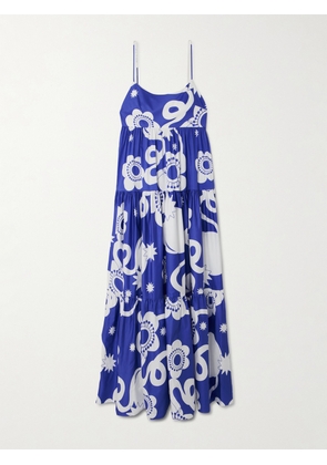 Borgo de Nor - Merle Tiered Floral-print Cotton-poplin Maxi Dress - Blue - UK 6,UK 8,UK 10,UK 12,UK 14,UK 16