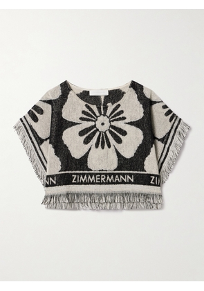 Zimmermann - Halliday Cropped Fringed Cotton-terry Jacquard Top - Black - 00,0,1,2,3,4