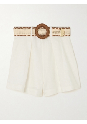 Zimmermann - Halliday Belted Pleated Linen Shorts - Ivory - 00,0,1,2,3,4