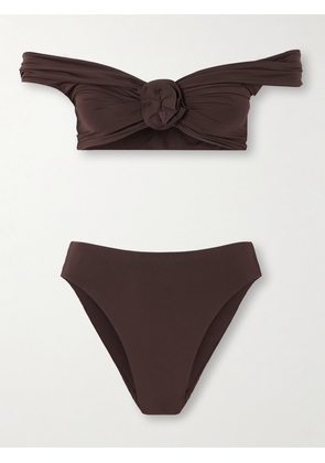 Maygel Coronel - + Net Sustain Telos Off-the-shoulder Appliquéd Bikini - Brown - Petite,One Size,Extended