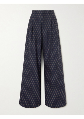 Etro - Pleated Wool And Cotton-blend Jacquard Wide-leg Pants - Blue - IT36,IT38,IT40,IT42,IT44,IT46,IT48,IT50