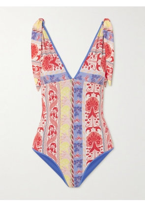 Etro - Tie-detailed Printed Swimsuit - Red - x small,small,medium,large,x large
