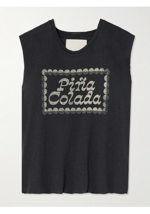 Mother - The Lil Goodie Goodie Frayed Printed Cotton-jersey Tank - Gray - x small,small,medium,large,x large