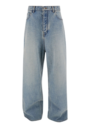 Balenciaga Light Blue High-Waisted Baggy Jeans With Logo Patch In Cotton Denim Woman