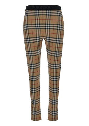 Burberry Beige Leggings With Vintage Check Motif And Branded Band In Jersey Woman