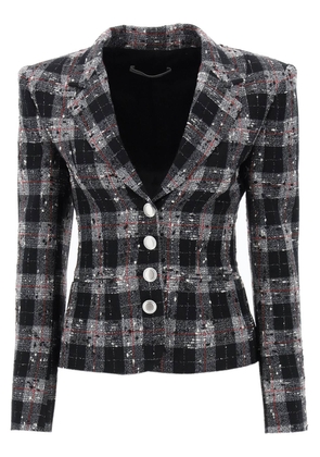 Alessandra Rich Single-Breasted Jacket In Boucle Fabric With Check Motif