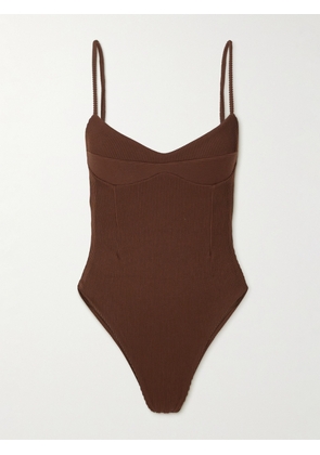 Haight - Monica Ribbed Swimsuit - Brown - x small,small,medium,large