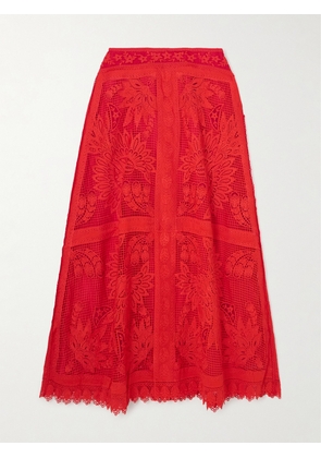 Farm Rio - Guipure Lace Midi Skirt - Red - x small,small,medium,large,x large