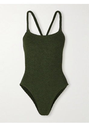 Hunza G - Bette Ruffled Seersucker Swimsuit - Green - Beachwear One Size