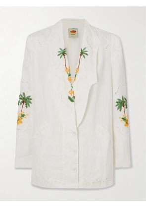Farm Rio - Bead-embellished Embroidered Broderie-anglaise Linen Blazer - Off-white - xx small,x small,small,medium,large,x large
